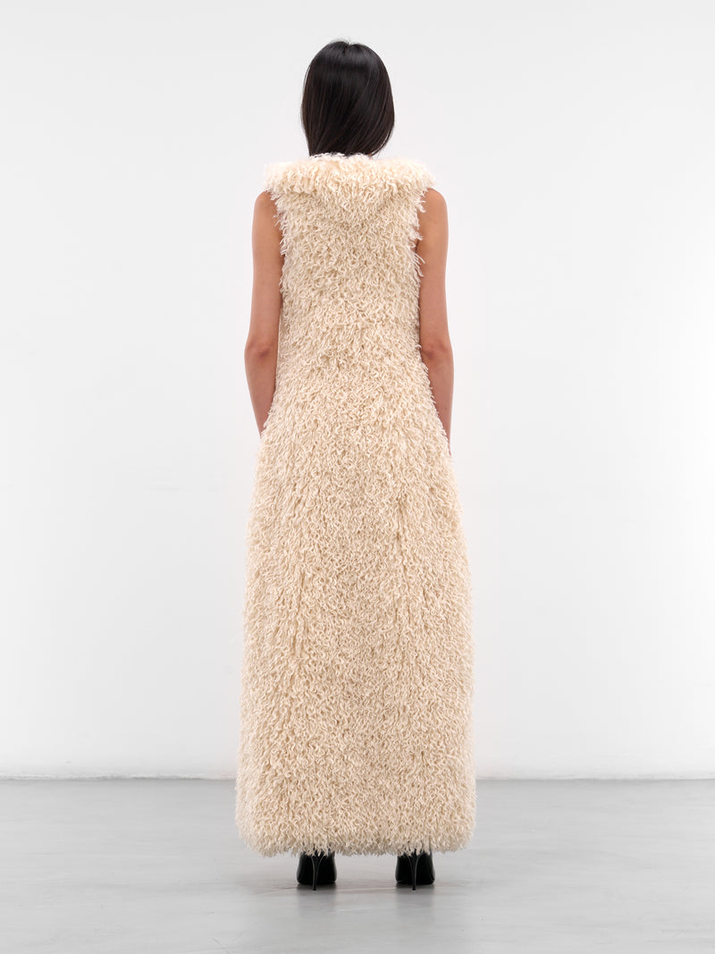 White Fur Feather Maxi Dress (D001-FUR-FEATHER-WHITE)