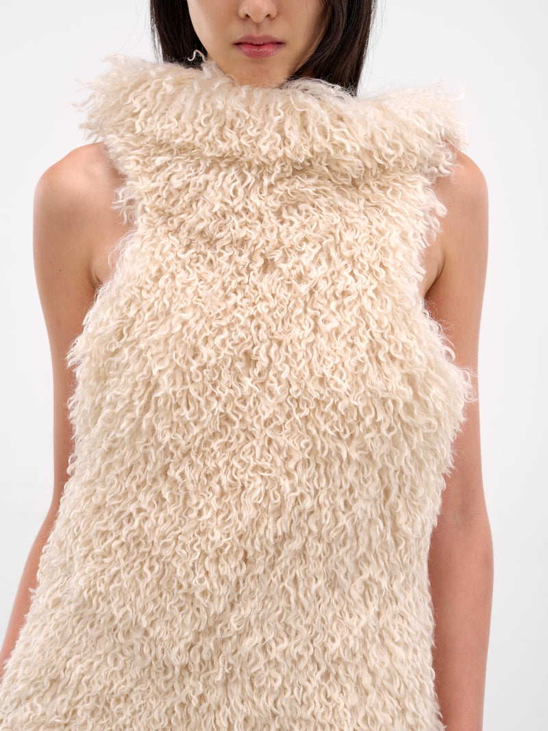 White Fur Feather Maxi Dress (D001-FUR-FEATHER-WHITE)