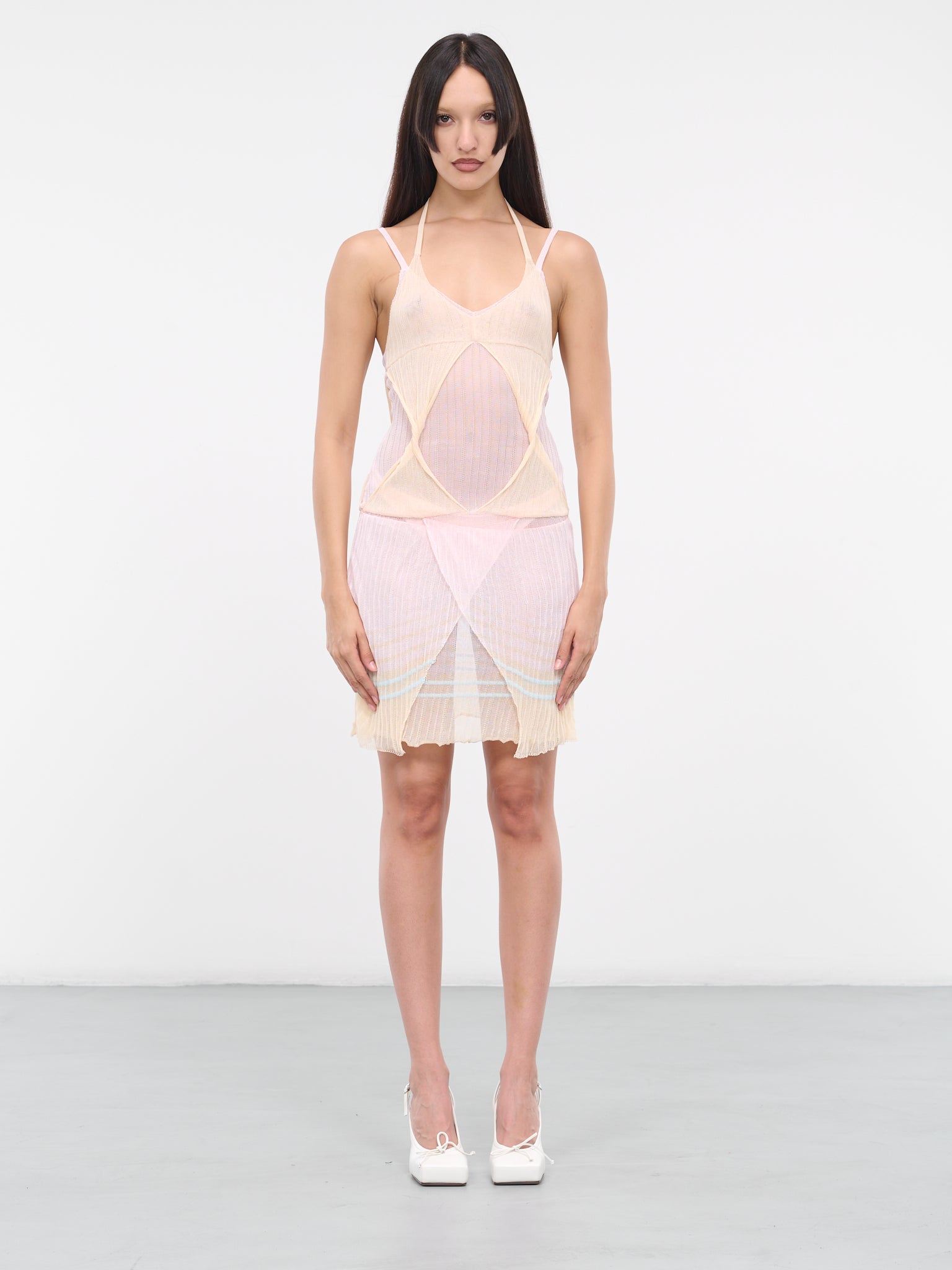 Layered Sheer Knit Dress (D0201-PINK-CREAM)