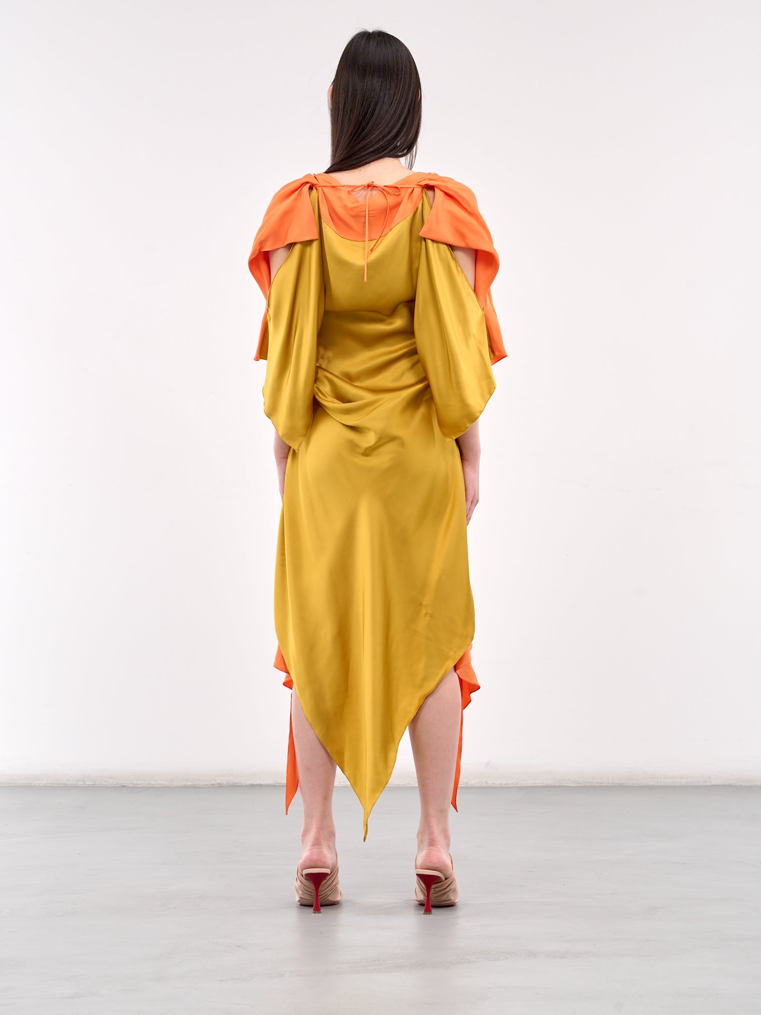 Fornax Draped Midi Dress (D04-58-VIVID-ORANGE)