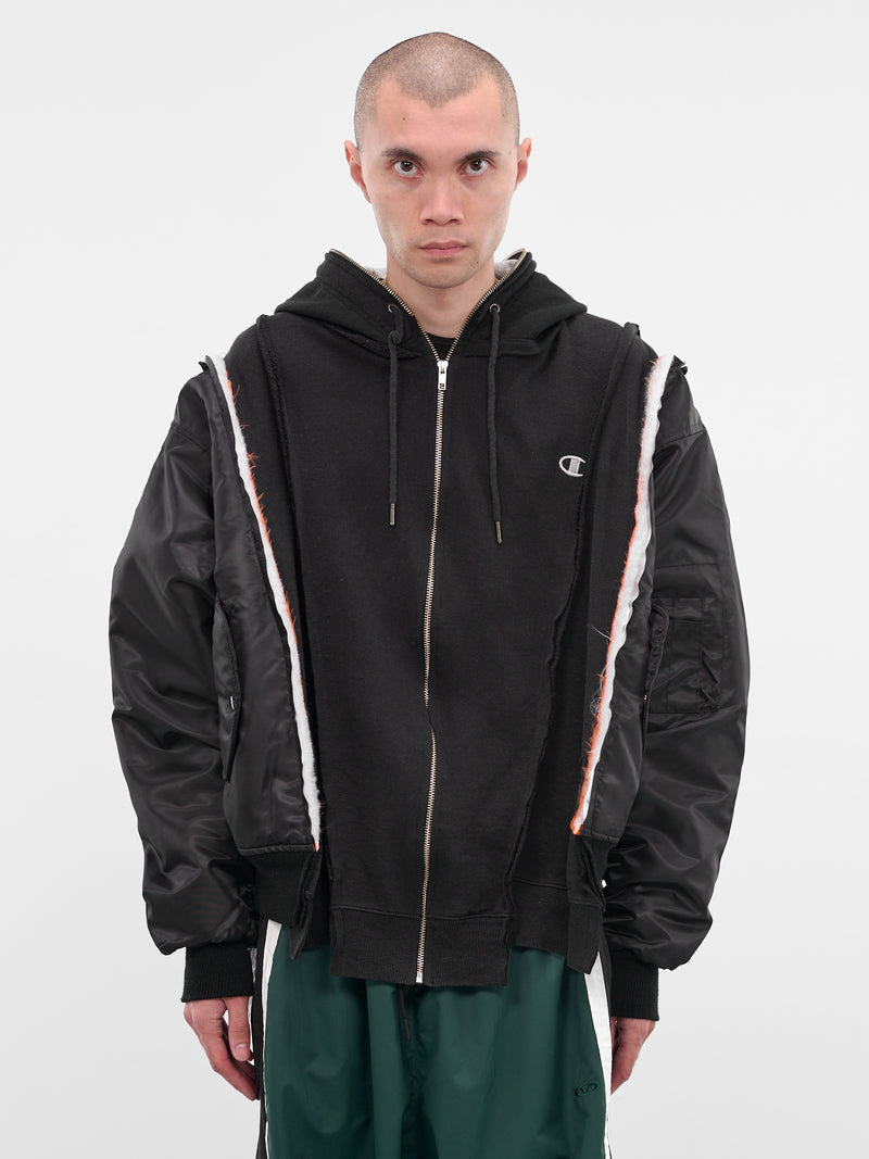 Black Hybrid Bomber Zip Hoodie (DC-NS-BL-07-BLACK)