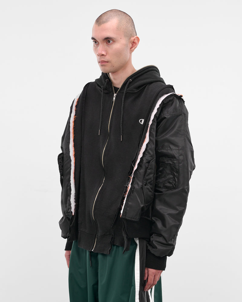 Black Hybrid Bomber Zip Hoodie (DC-NS-BL-07-BLACK)