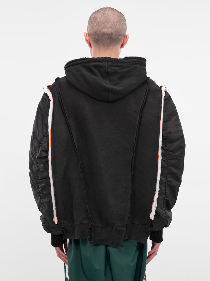 Black Hybrid Bomber Zip Hoodie (DC-NS-BL-07-BLACK)