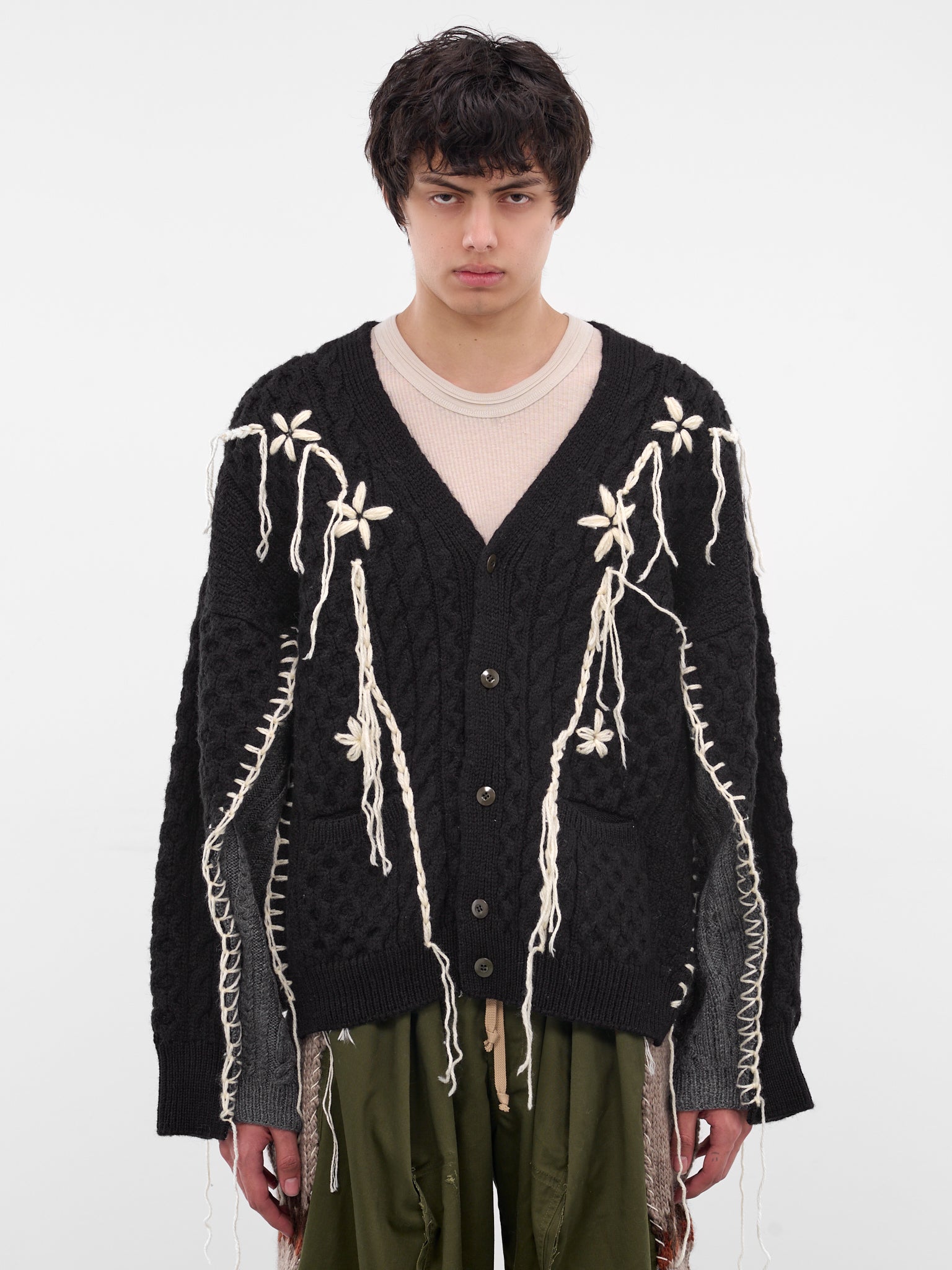 Black Deconstructed Floral Knit Cardigan (DC-NS-KN-05-BLACK)