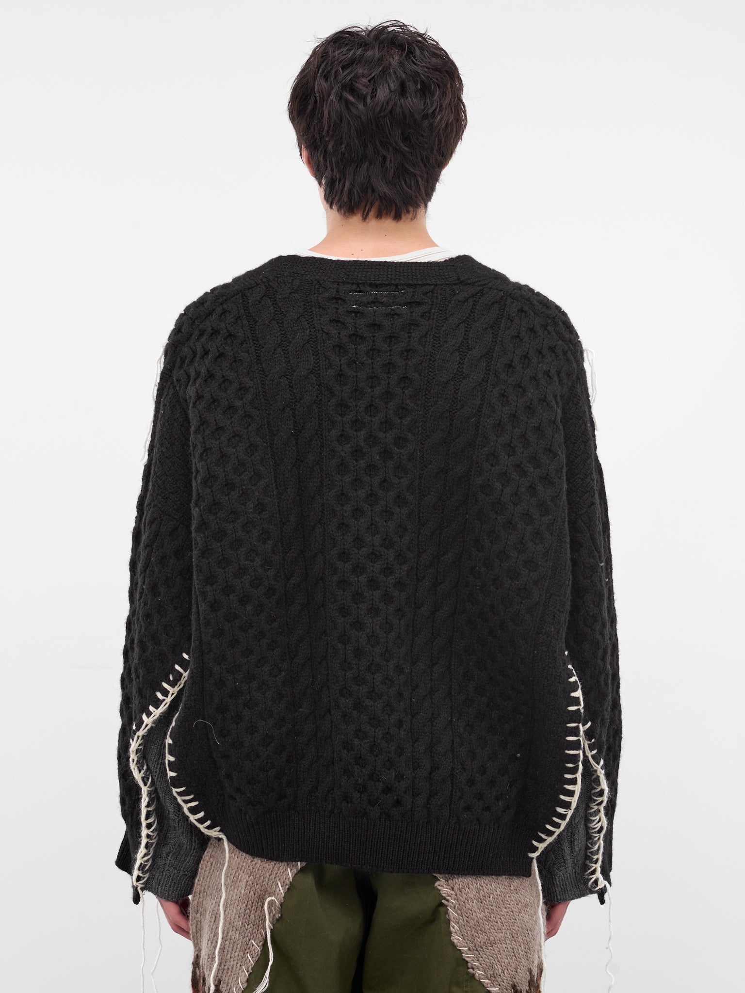 Black Deconstructed Floral Knit Cardigan (DC-NS-KN-05-BLACK)