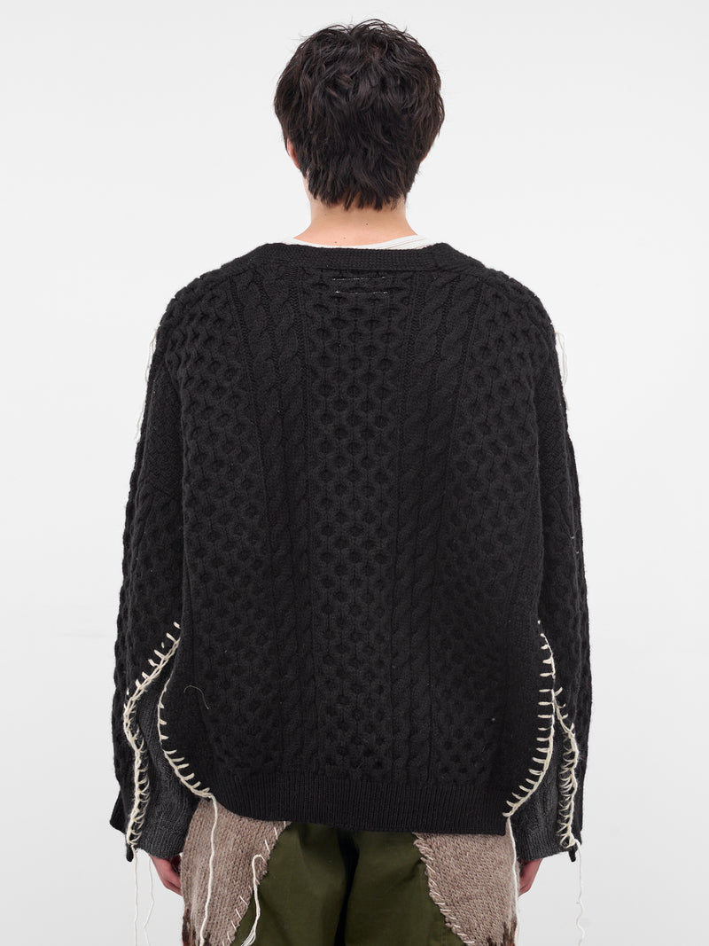 Black Deconstructed Floral Knit Cardigan (DC-NS-KN-05-BLACK)