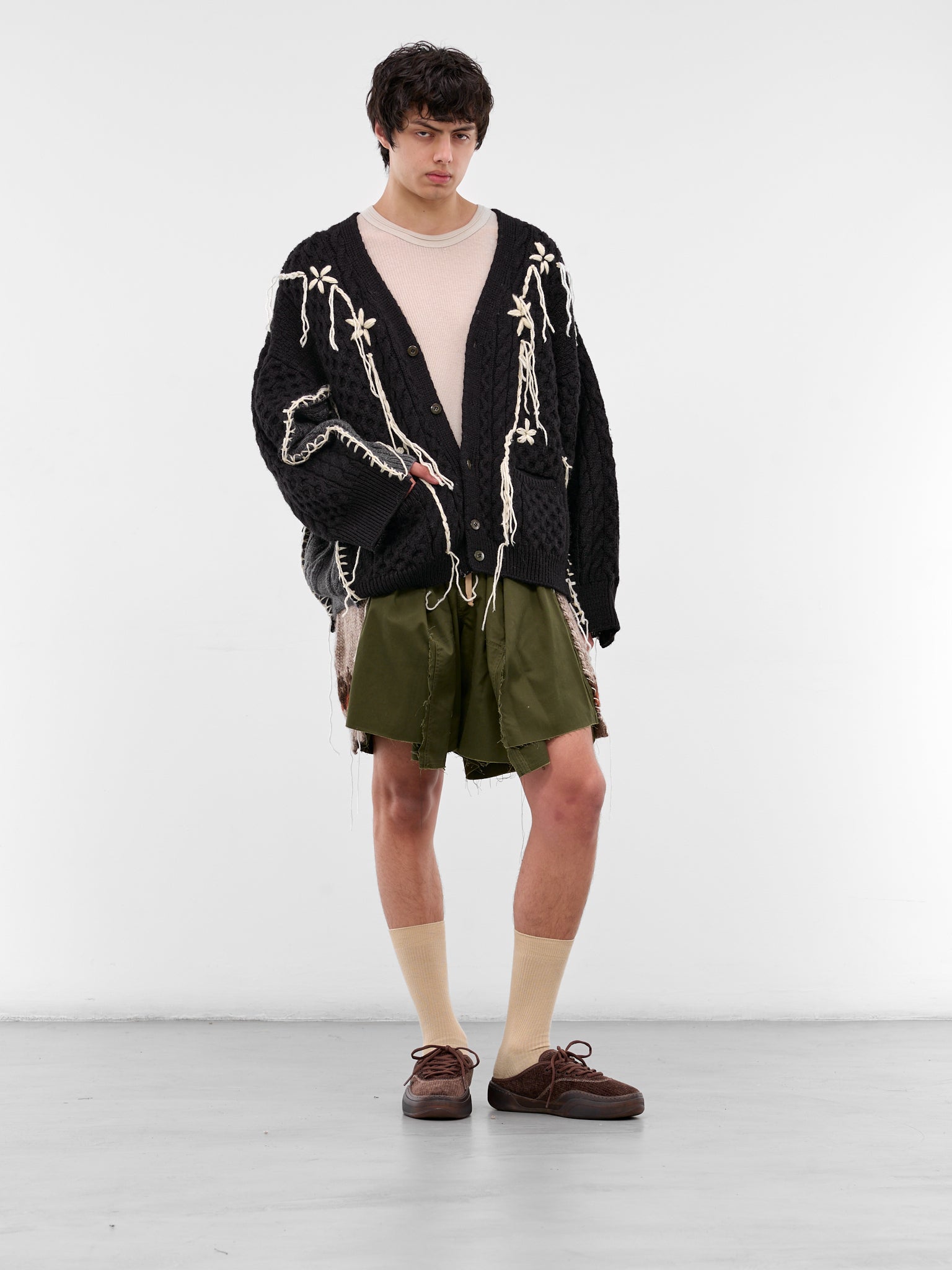 Black Deconstructed Floral Knit Cardigan (DC-NS-KN-05-BLACK)