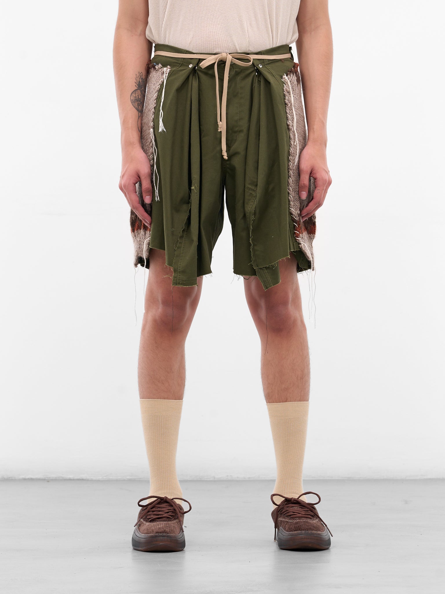 Khaki Deconstructed Sweater Shorts (DC-NS-PT-39-KHAKI)