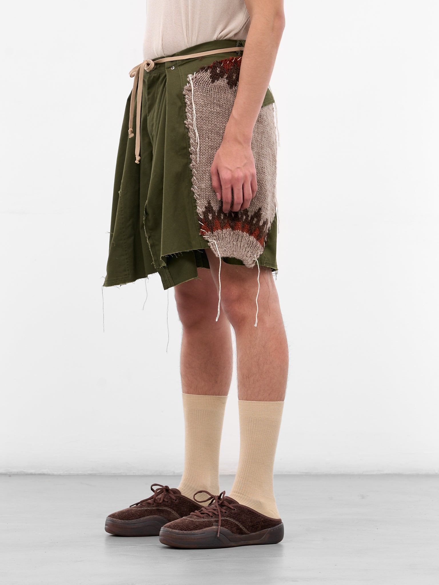 Khaki Deconstructed Sweater Shorts (DC-NS-PT-39-KHAKI)