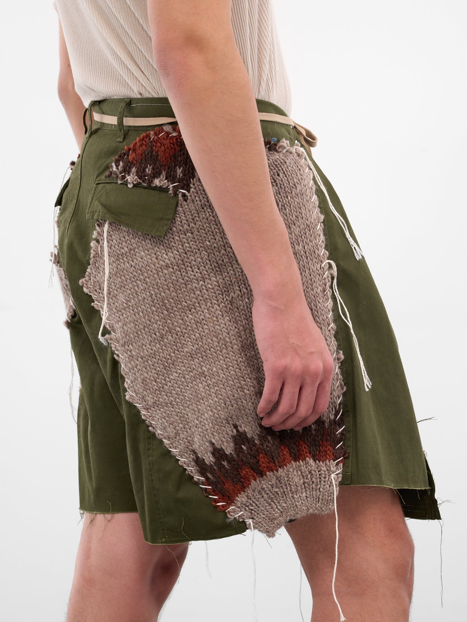 Khaki Deconstructed Sweater Shorts (DC-NS-PT-39-KHAKI)