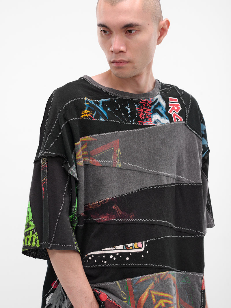 Black Patchwork Graphic Band Tee (DC-NS-T-09-BLACK)