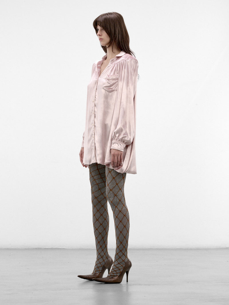 Pink Satin Shirt Mini Dress (DEEP-SHORT-FW26-3002-PINK)