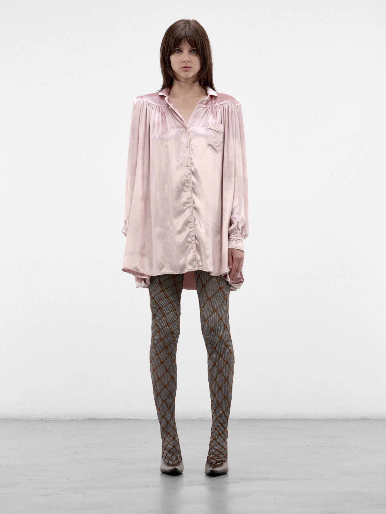 Pink Satin Shirt Mini Dress (DEEP-SHORT-FW26-3002-PINK)