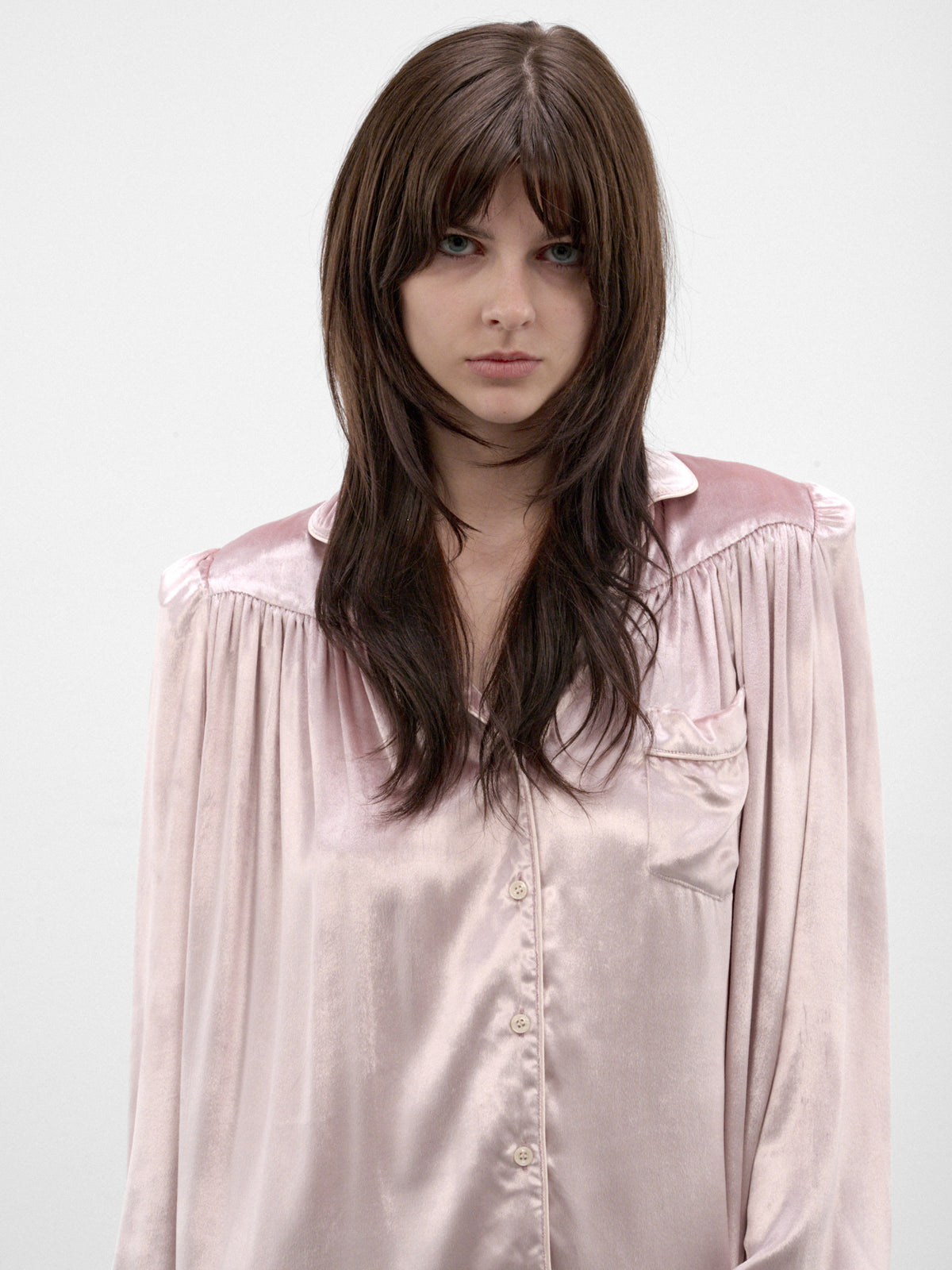Pink Satin Shirt Mini Dress (DEEP-SHORT-FW26-3002-PINK)