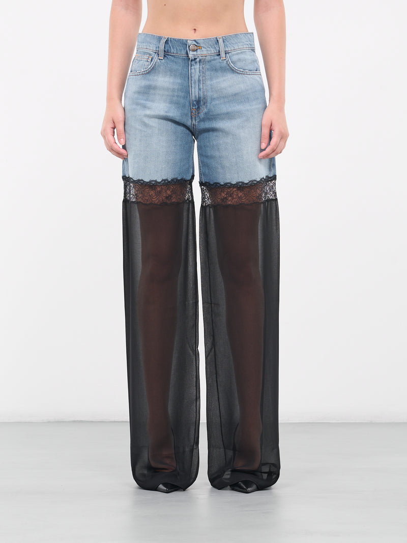 Lace Panel Jeans (DEN002-BLUE-BLACK)