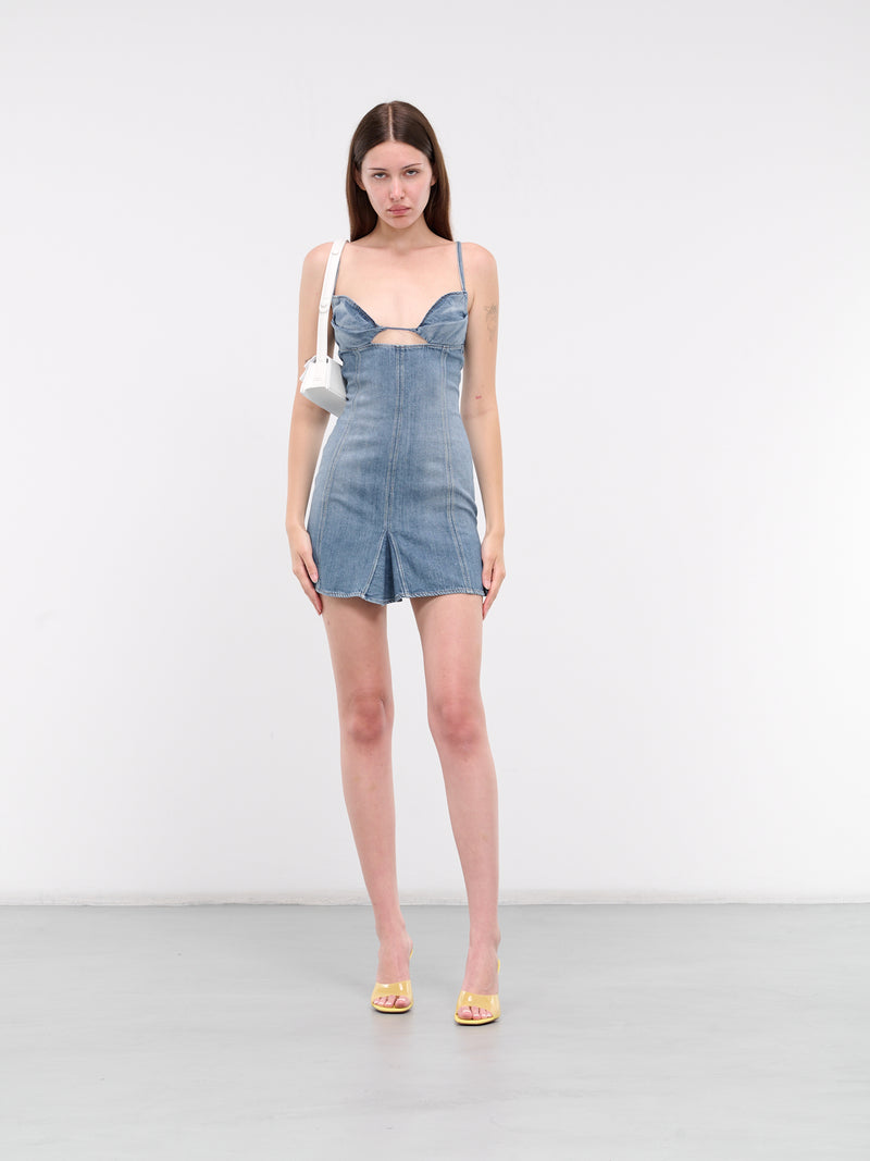 Fitted Dress With Godets (DEN004-BLUE-WASH)