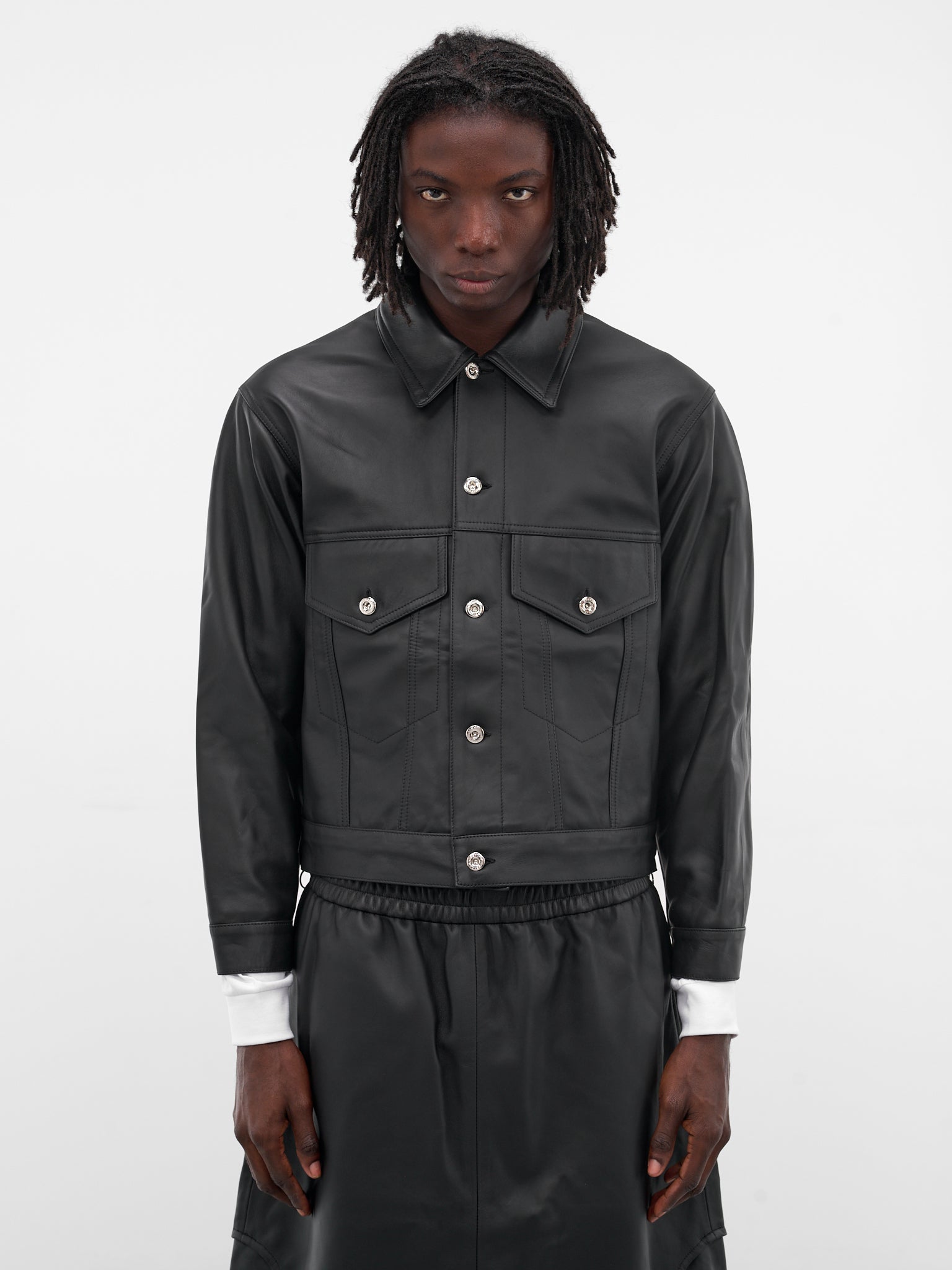 Black Labm Leather Trucker Jacket (DENIM-JACKET-2-RUCHE-BLACK)