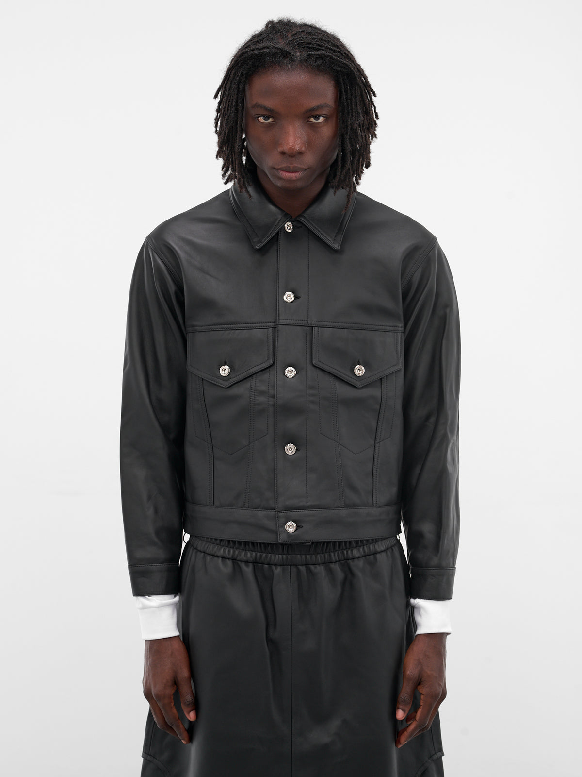 Black Labm Leather Trucker Jacket (DENIM-JACKET-2-RUCHE-BLACK)