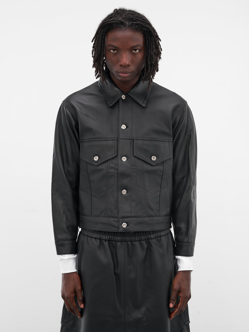 Black Labm Leather Trucker Jacket (DENIM-JACKET-2-RUCHE-BLACK)