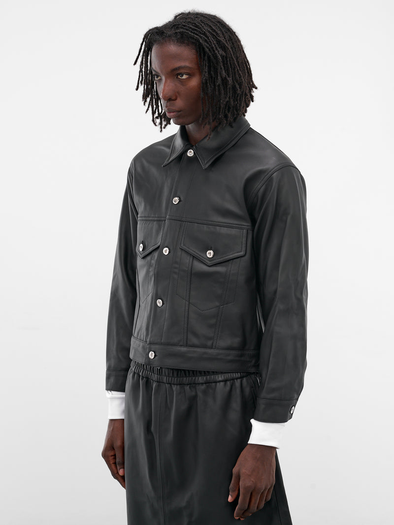 Black Labm Leather Trucker Jacket (DENIM-JACKET-2-RUCHE-BLACK)