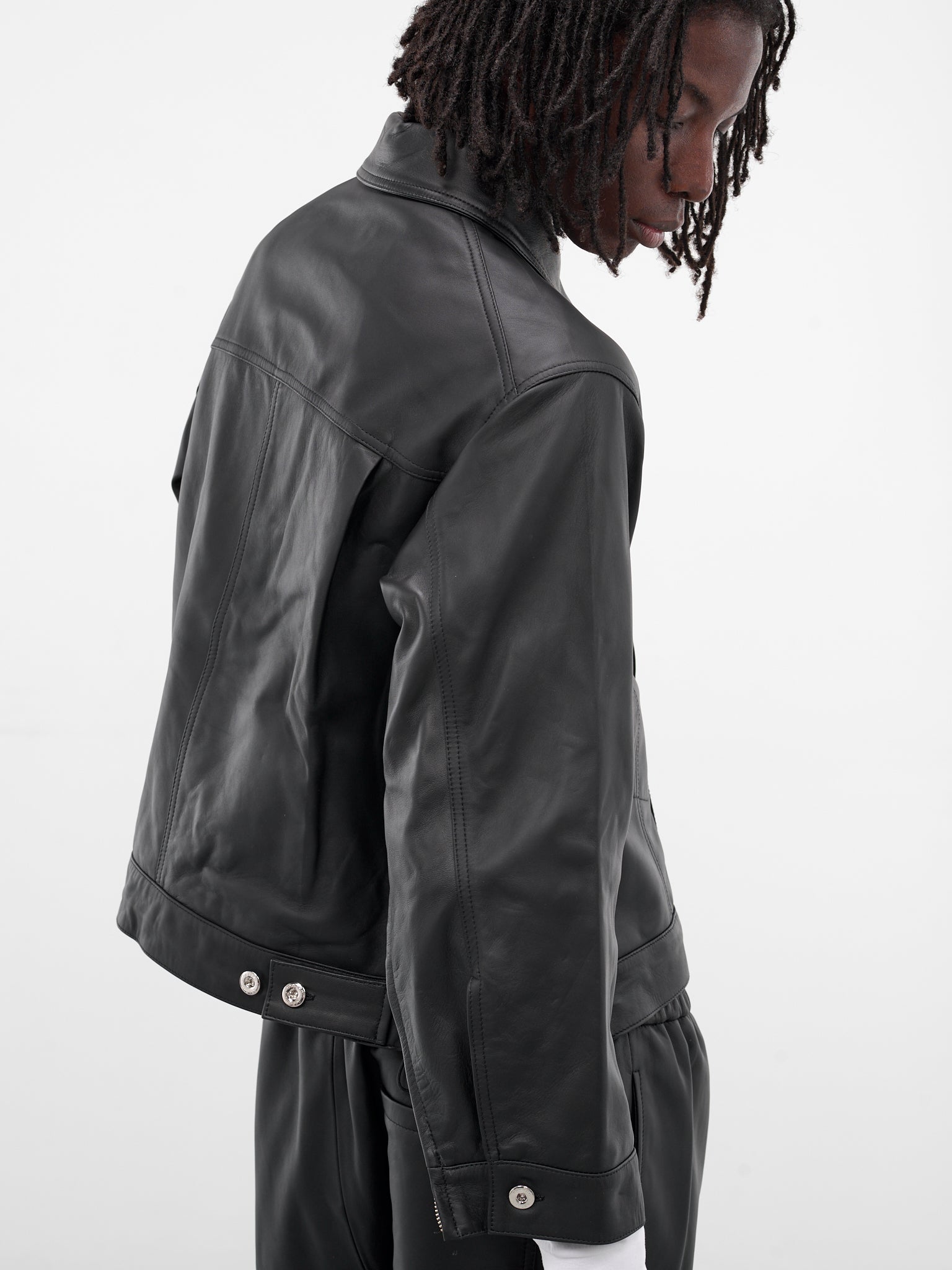 Black Labm Leather Trucker Jacket (DENIM-JACKET-2-RUCHE-BLACK)