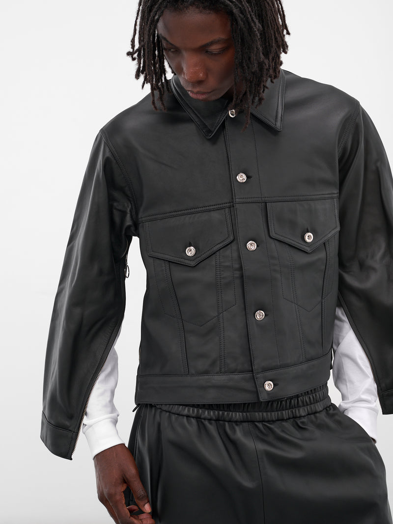 Black Labm Leather Trucker Jacket (DENIM-JACKET-2-RUCHE-BLACK)