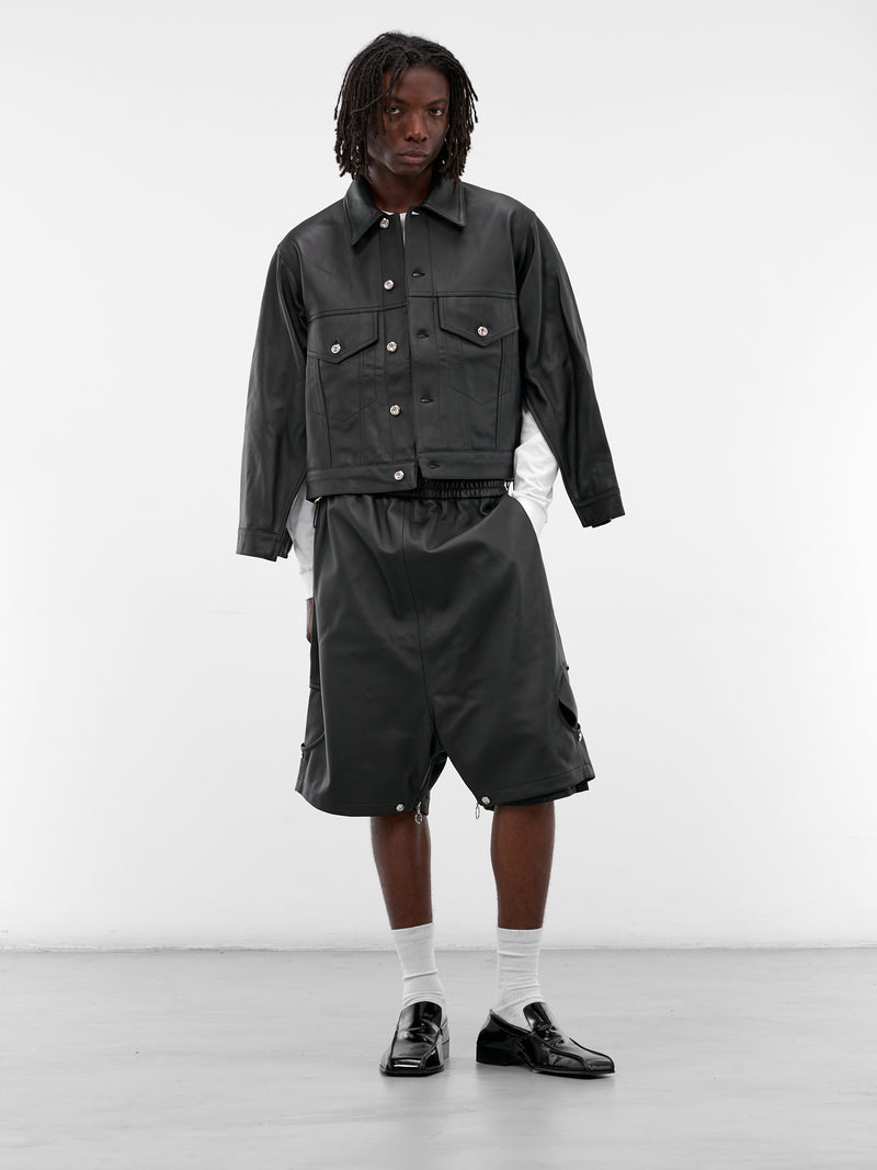 Black Lamb Leather Bermuda Shorts (BERMUDA-PANTS-BLACK)