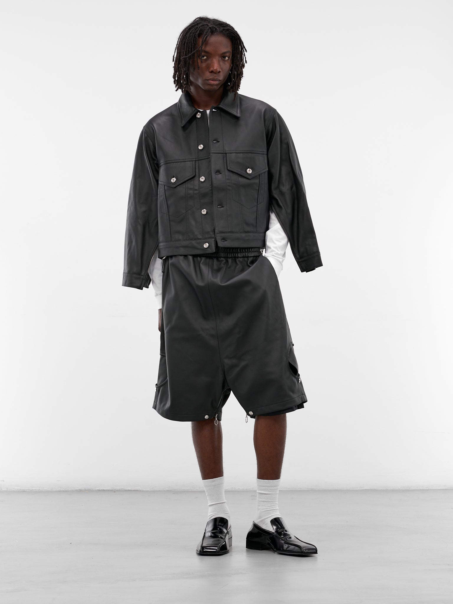 Black Labm Leather Trucker Jacket (DENIM-JACKET-2-RUCHE-BLACK)