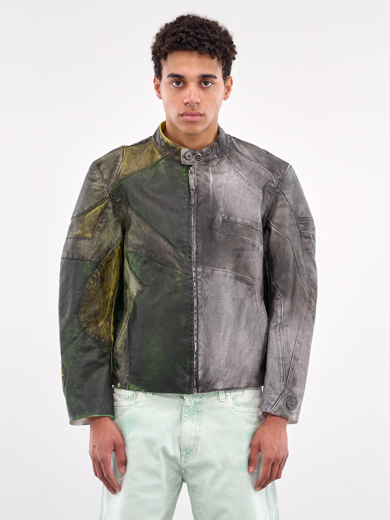 Asymmetric Paneled Denim Zip Jacket (DFM09022GF058-BLACK)
