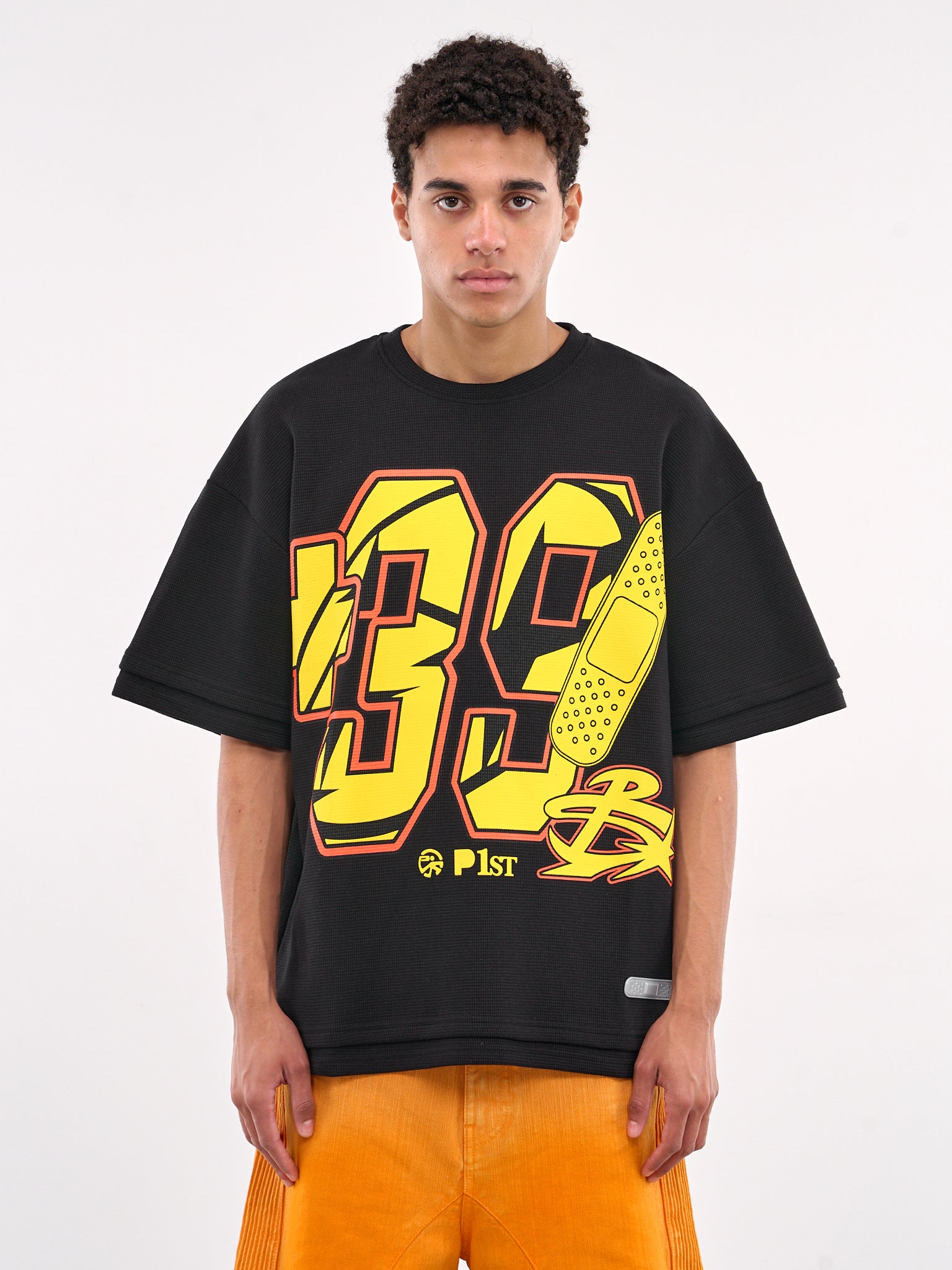 Oversized Graphic Waffle Tee (DFM54011TJ102PX-BLACK-YELLOW)