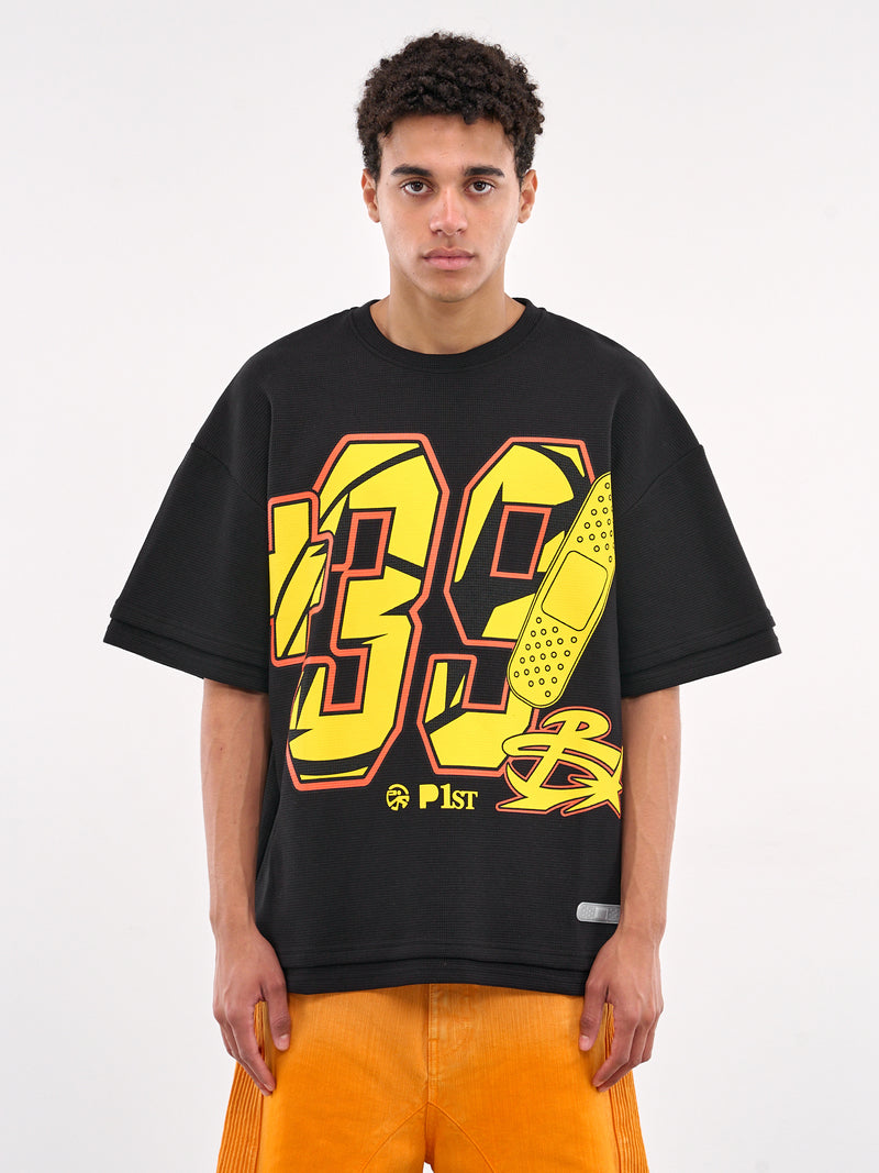Oversized 39 Waffle Tee (DFM54011TJ102PX-BLACK-YELLOW)