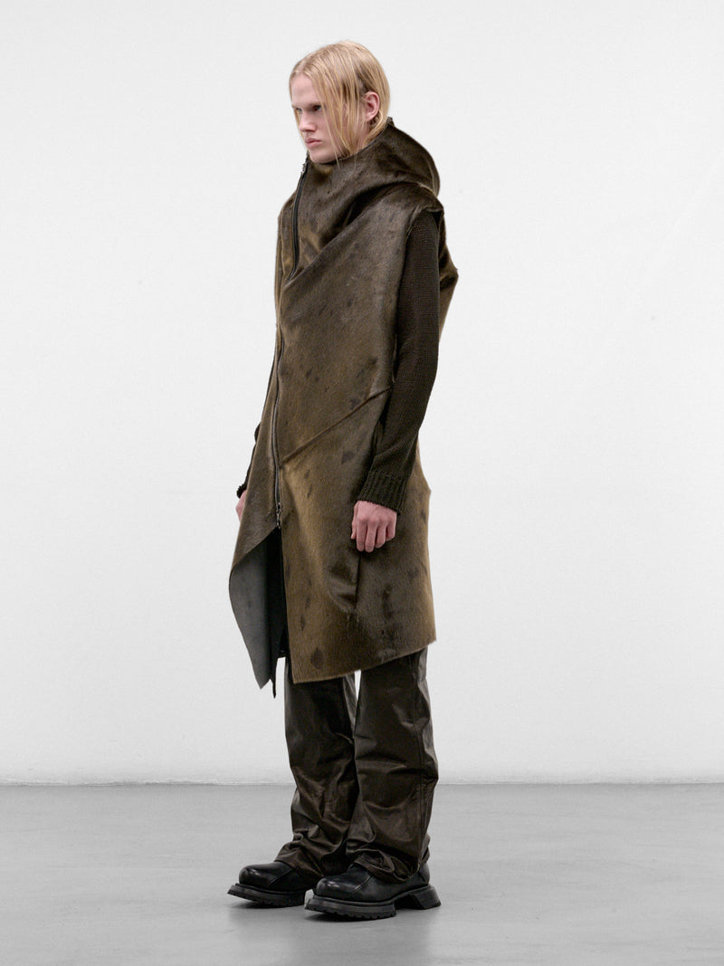 Olive Leather Distortion Curved Vest (DIS-M-CHVST-01-OLIVE-GREEN-BLA)