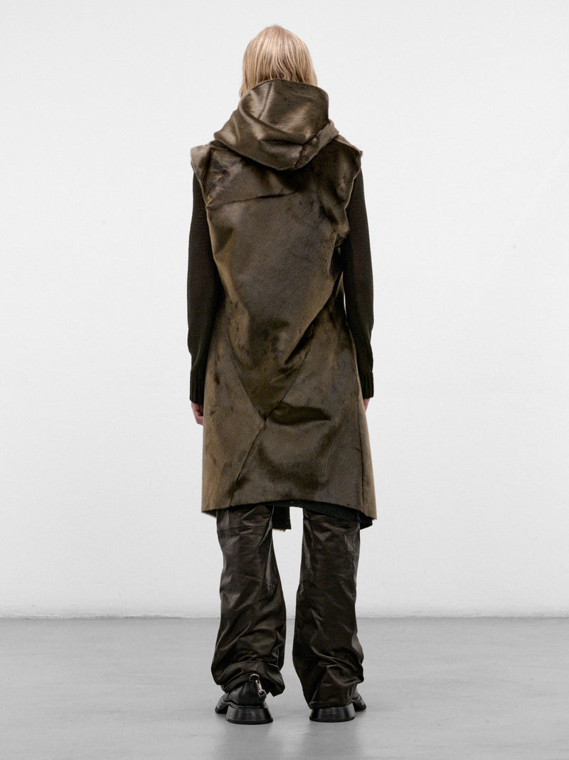 Olive Leather Distortion Curved Vest (DIS-M-CHVST-01-OLIVE-GREEN-BLA)
