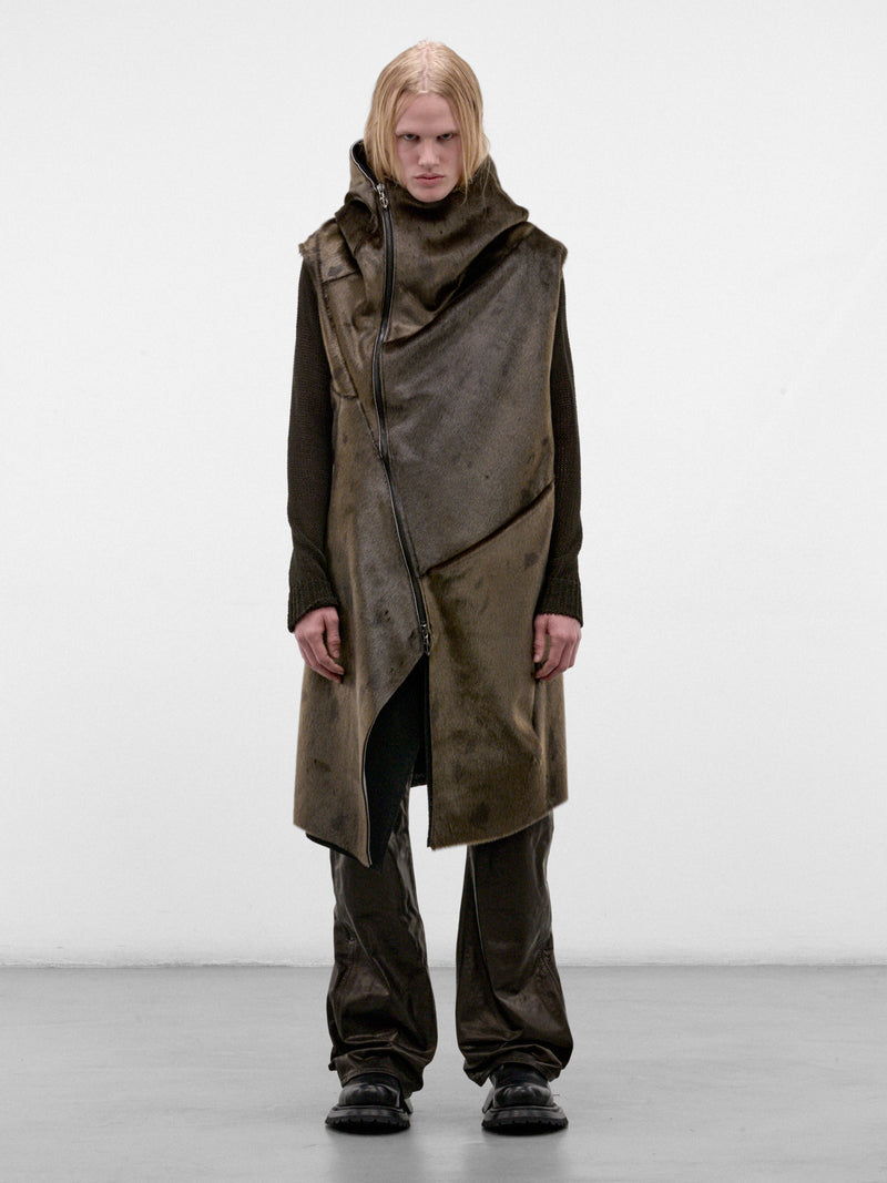 Olive Leather Distortion Curved Vest (DIS-M-CHVST-01-OLIVE-GREEN-BLA)