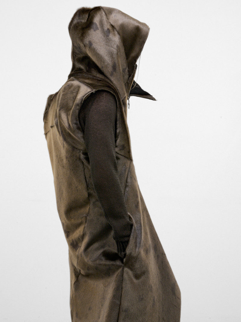 Olive Leather Distortion Curved Vest (DIS-M-CHVST-01-OLIVE-GREEN-BLA)