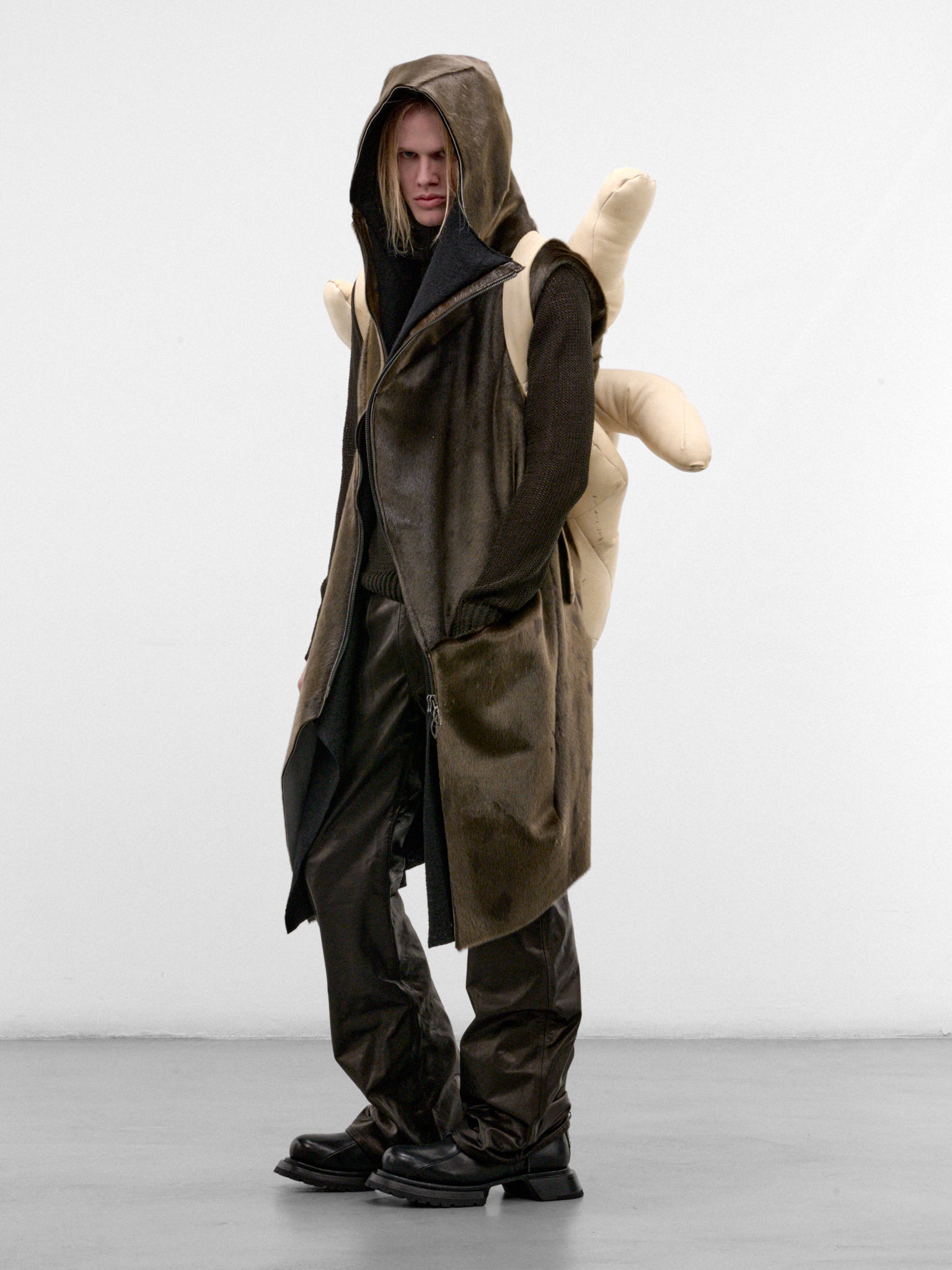 Olive Leather Distortion Curved Vest (DIS-M-CHVST-01-OLIVE-GREEN-BLA)