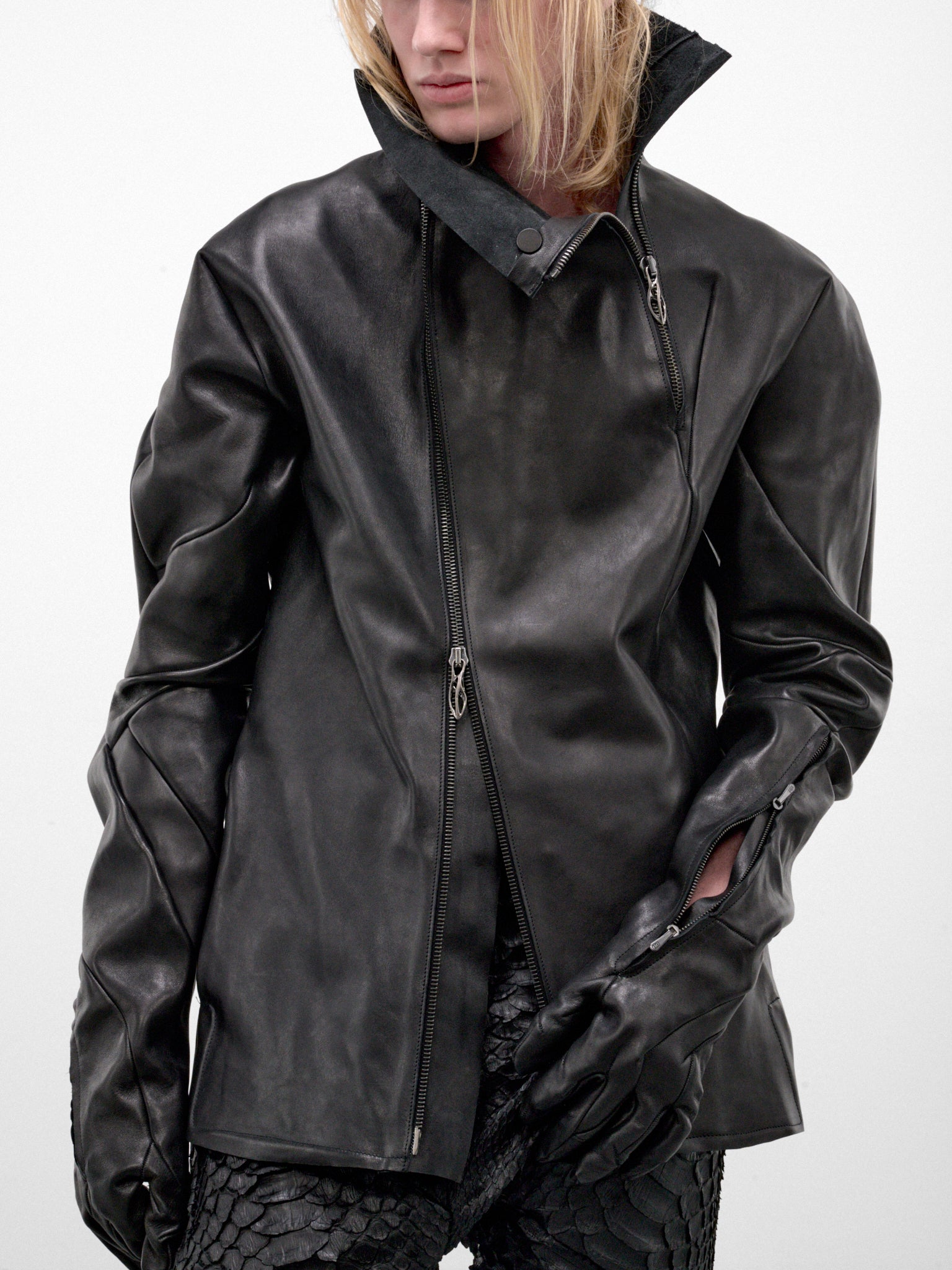 Black Leather Gloved Jacket (DIS-M-GLOVESJ-01-BLACK)