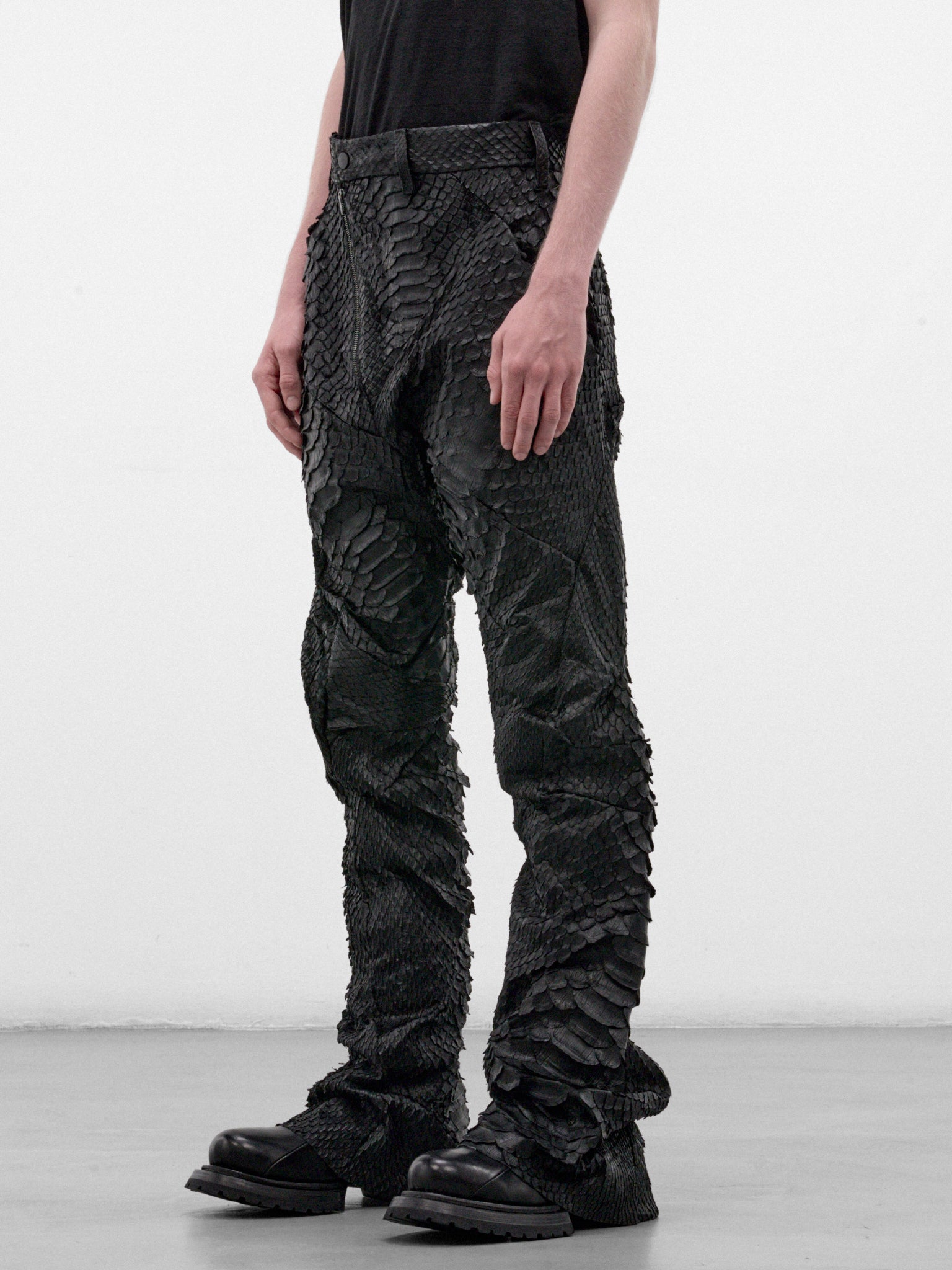 Python Leather Distortion Sculpture Pants (DIS-M-SCULP-01-BLACK)