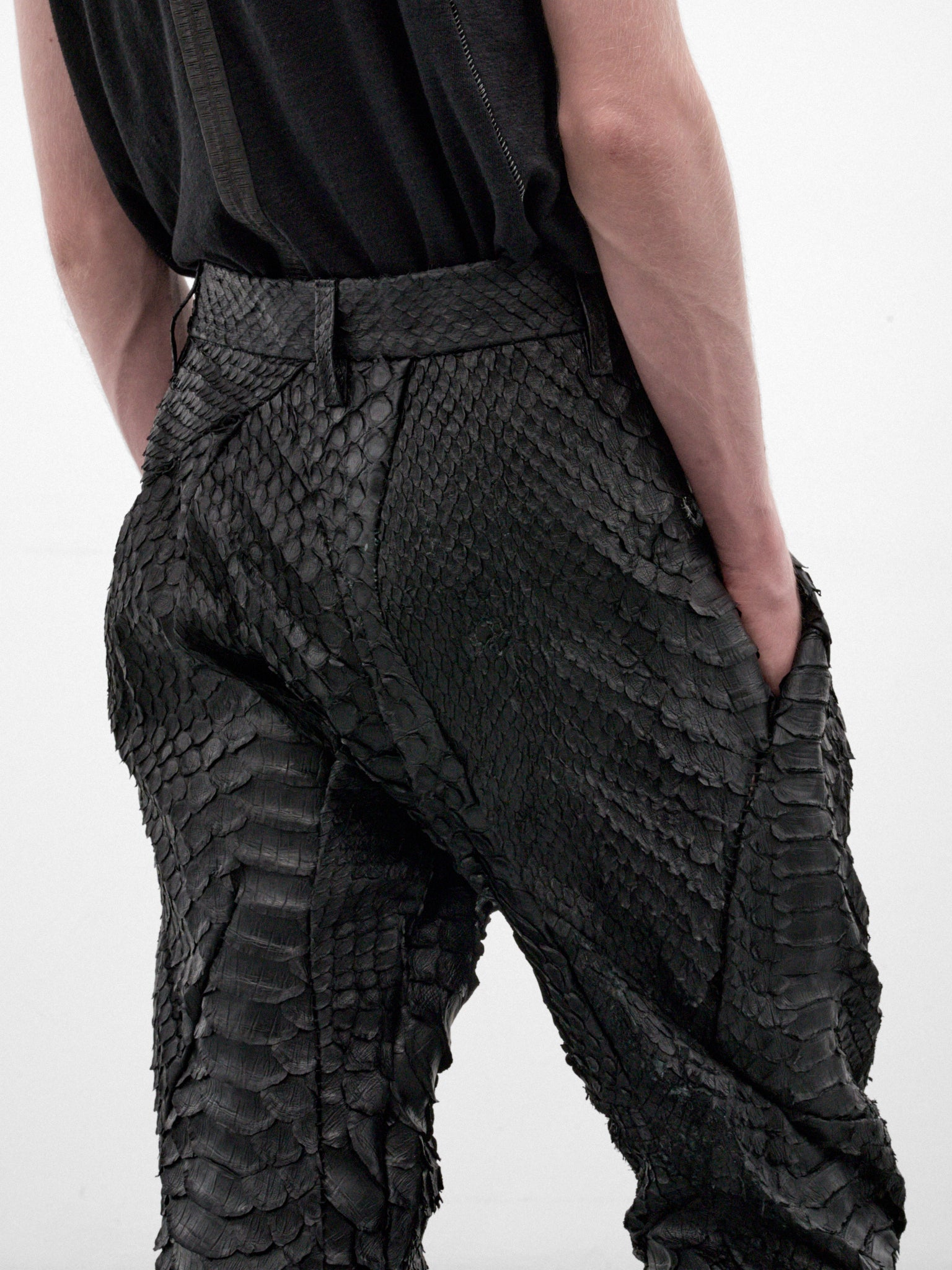 Python Leather Distortion Sculpture Pants (DIS-M-SCULP-01-BLACK)