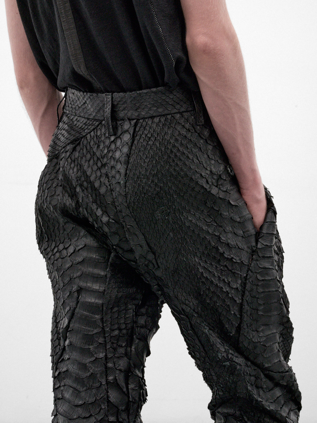 Python Leather Distortion Sculpture Pants (DIS-M-SCULP-01-BLACK)