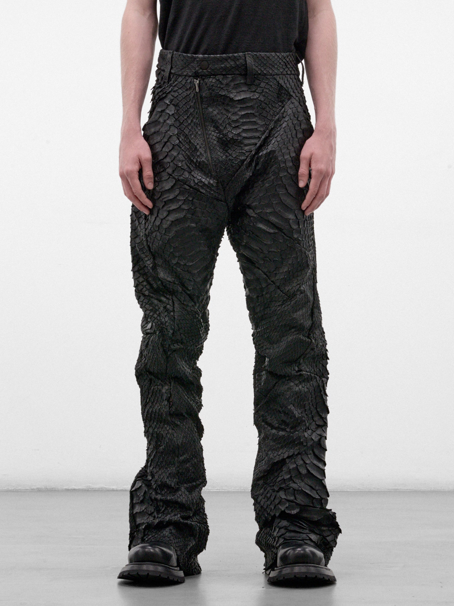 Python Leather Distortion Sculpture Pants (DIS-M-SCULP-01-BLACK)