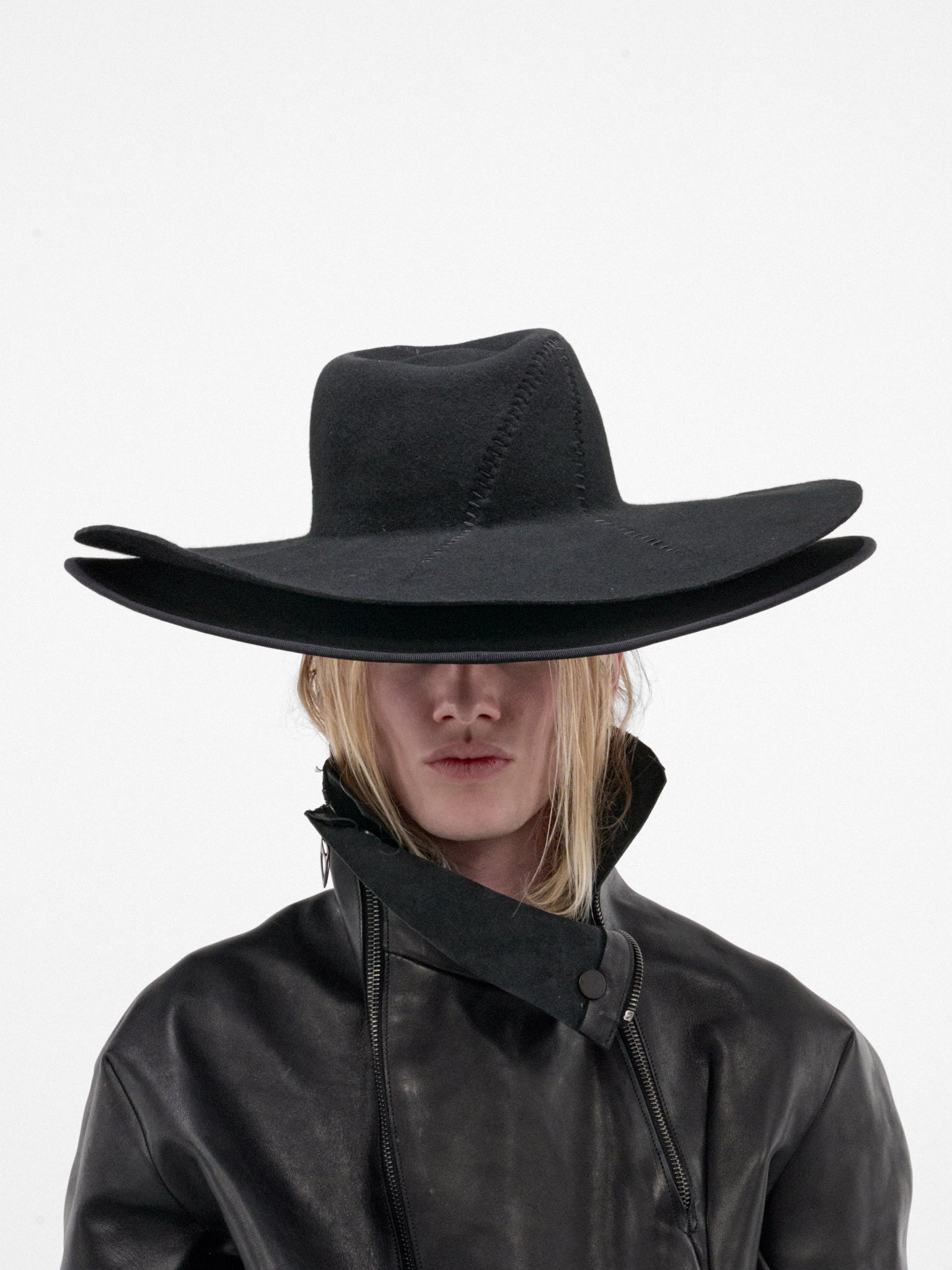 Black Wool Distortion Double Hat (DIS-M-W-DOUBLE-HAT-01-BLACK)