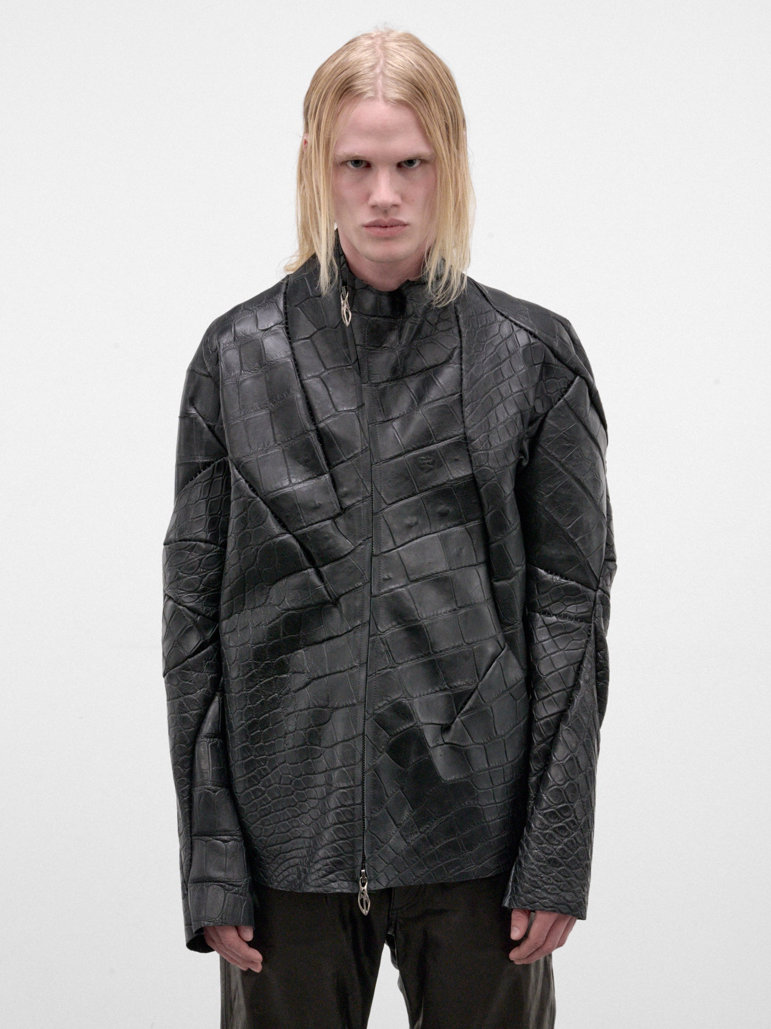 Alligator Leather Distortion Aviator Jacket (DIS-M-AJ-01-BLACK)