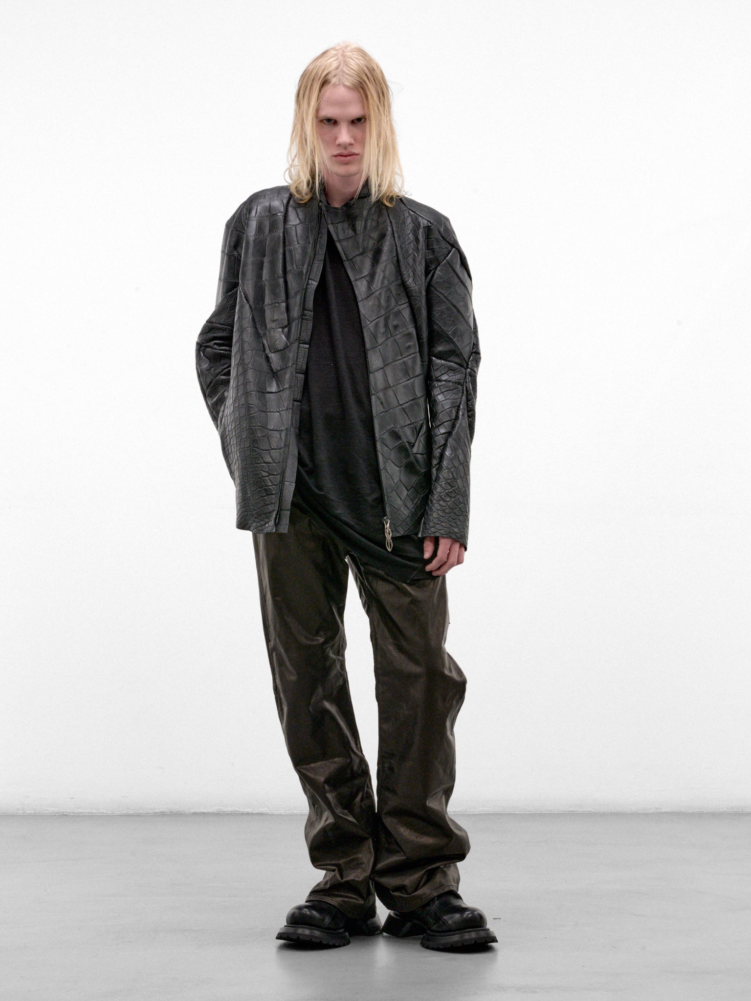 Alligator Leather Distortion Aviator Jacket (DIS-M-AJ-01-BLACK)