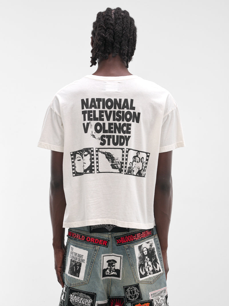 MARKING DISTANCE White Distressed Virus Tee | H.Lorenzo - back