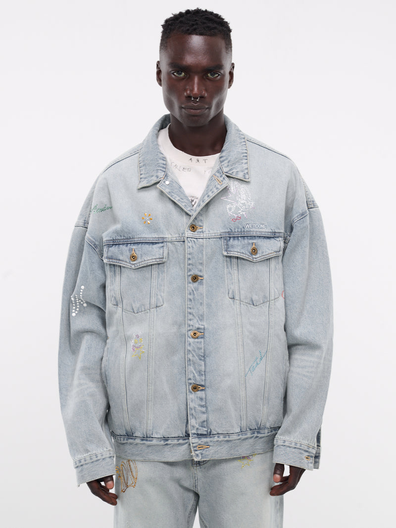 WE11DONE Rhinestone Oversized Denim Jacket | H. Lorenzo - front