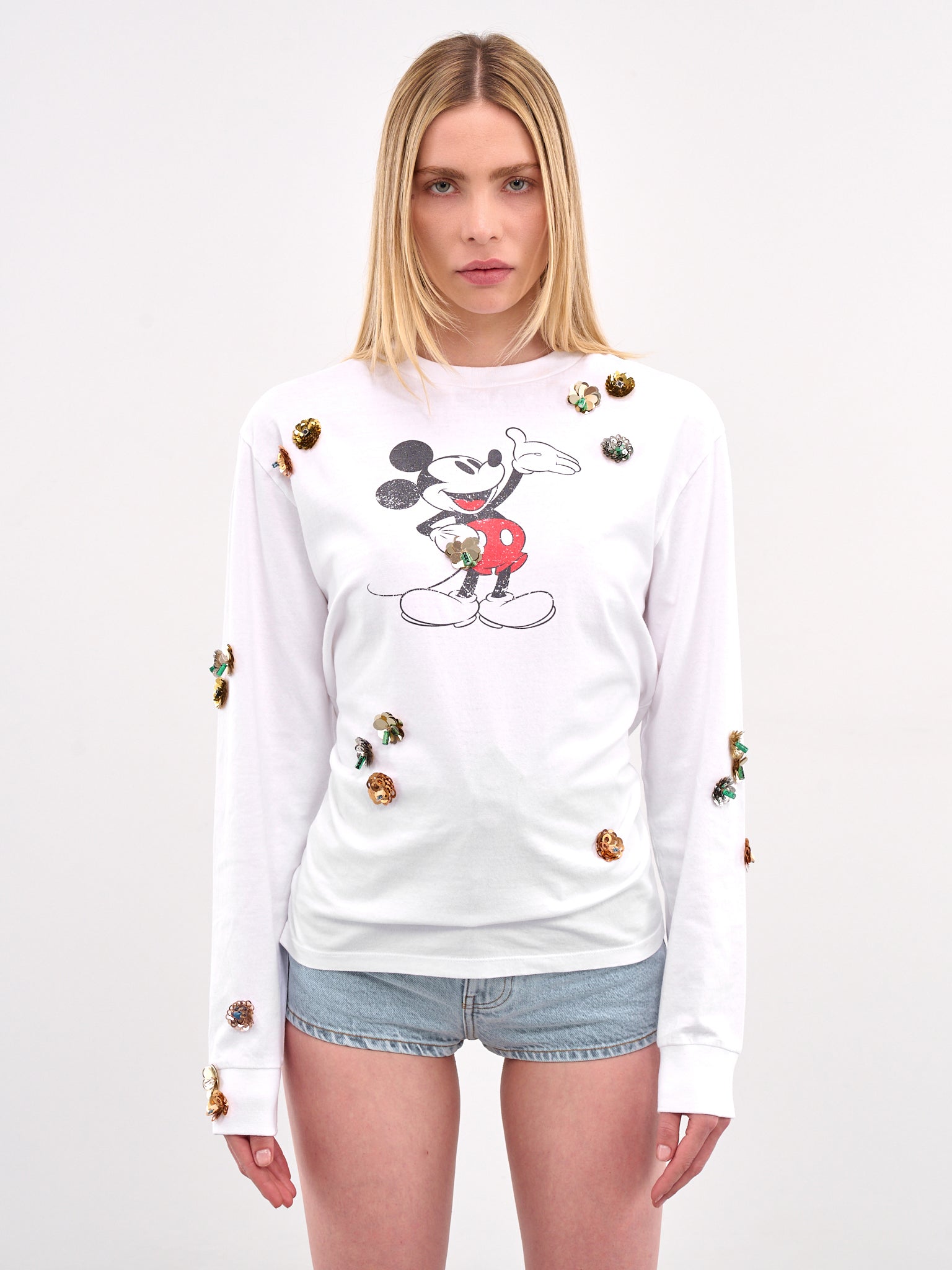 Disney Mickey Sequin Flower Tee (DJS157SFF5037-WHITE-MULTI)