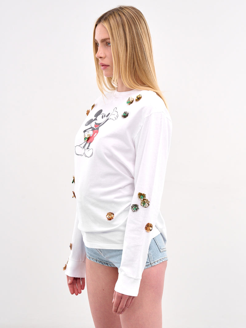 Disney Mickey Sequin Flower Tee (DJS157SFF5037-WHITE-MULTI)