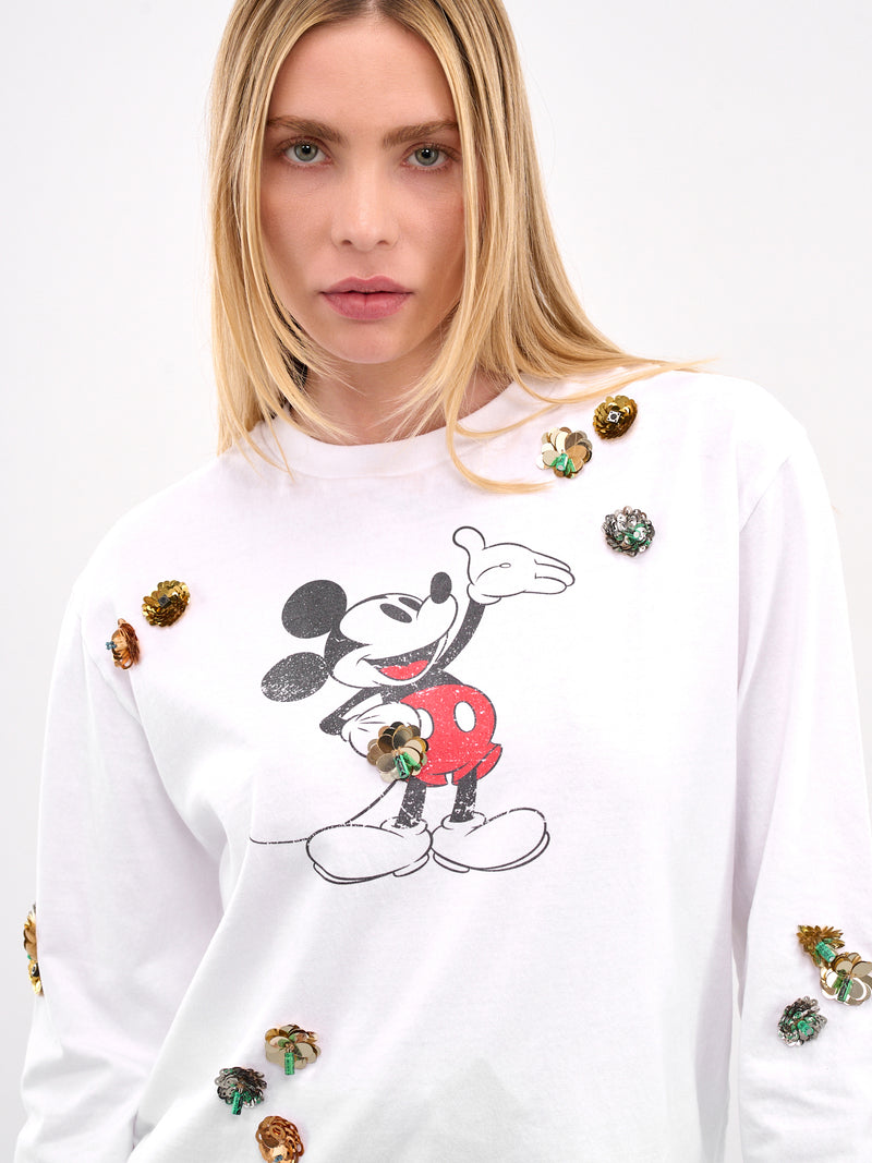Disney Mickey Sequin Flower Tee (DJS157SFF5037-WHITE-MULTI)