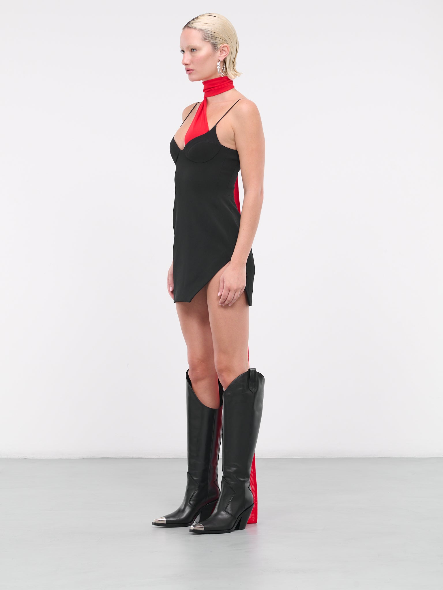 Tulle Scarf Mini Dress (DK04D-BLACK-RED)